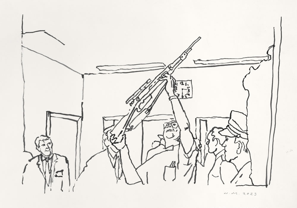 Behold&nbsp;&nbsp;&nbsp;2023 brush and ink drawing on paper 9 x 12"