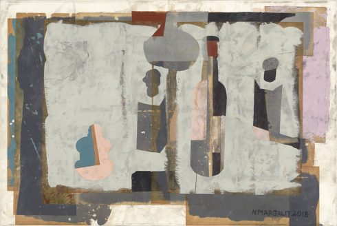 Bottles from Africa &nbsp;&nbsp;&nbsp;16 x 24” encaustic collage and paint on canvas 2018