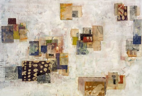 Fluid Options&nbsp;&nbsp;&nbsp; 32 x 24” encaustic collage and paint on canvas 2007