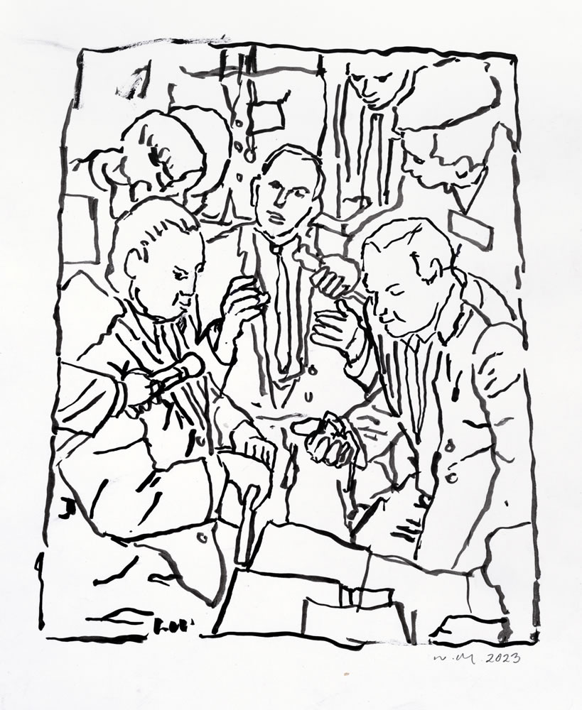 Hark The Angels Sing &nbsp;&nbsp;&nbsp; 2023 brush and ink drawing on paper 10 x 8"