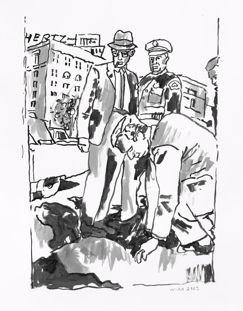 Hertz&nbsp;&nbsp;&nbsp;2023 brush and ink drawing on paper 14 x 10"