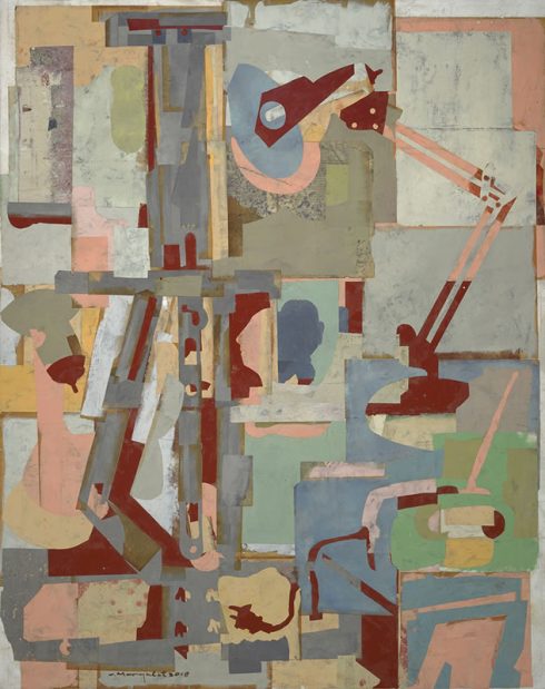 Lamp and Easel&nbsp;&nbsp;&nbsp; 38 x 48” encaustic collage and paint on canvas 2018