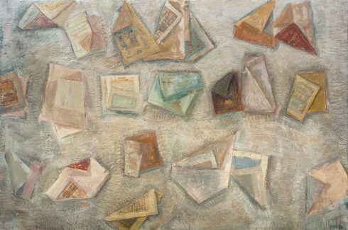 Letters from Heaven&nbsp;&nbsp;&nbsp; 32 x 48” encaustic collage and paint on canvas 2006