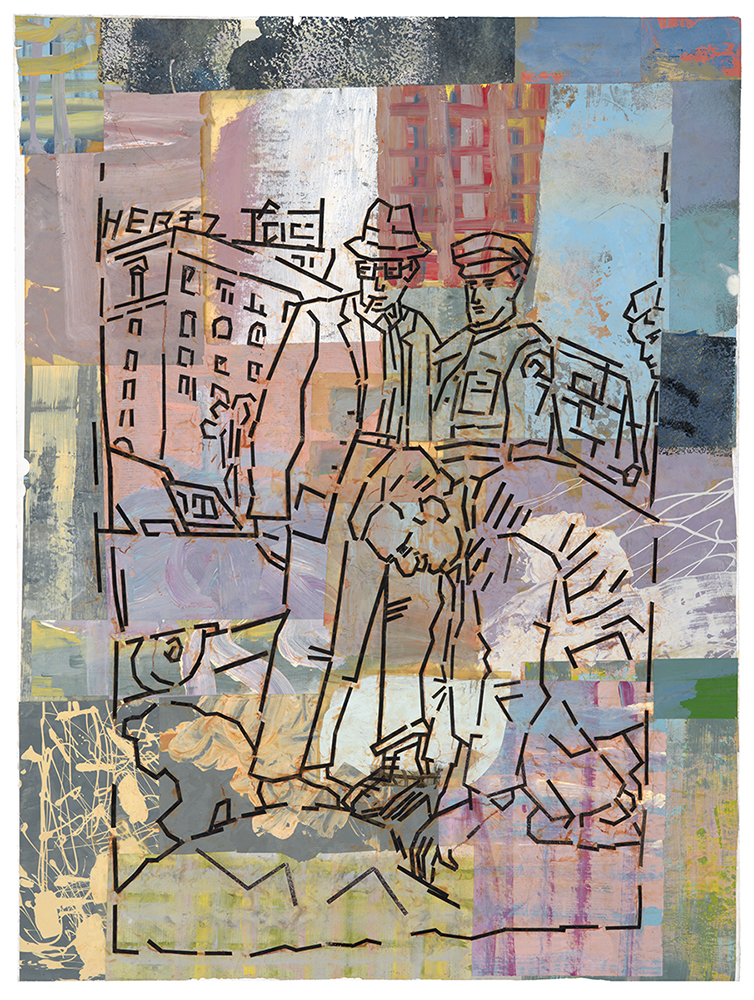 Hertz&nbsp;&nbsp;&nbsp;2025 encaustic collage and paint on paper 31.5 x 23.5”